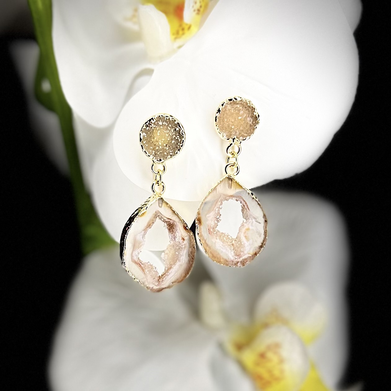 Σκουλαρίκια με γεώδη αχάτη και Druzy 