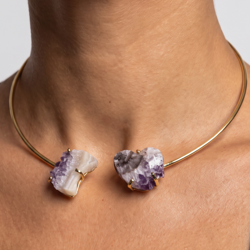Φωτογραφία από Choker με αμέθυστο σε σχήμα καρδιάς και μισοφέγγαρο 